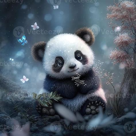 cute baby panda with winter fairy background 22249592 Stock Photo at ...