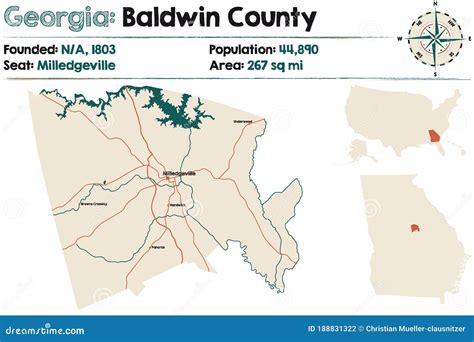 Map of in Baldwin County Georgia Stock Vector - Illustration of road, population: 188831322