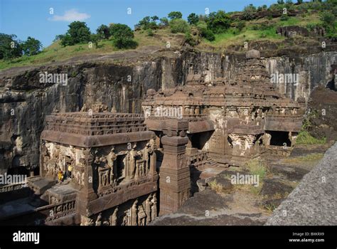 Cave 16. Kailasa temple. Top view showing Rang Mahal and Shikhara ...