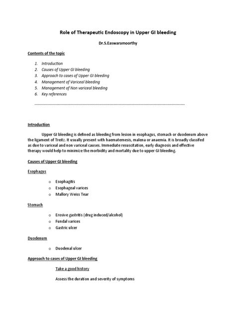 Role of Therapeutic Endoscopy in Upper GI Bleeding | PDF | Endoscopy | Medical Specialties