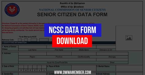 NCSC Data Form PDF Download for Senior Citizens - OWWA Member