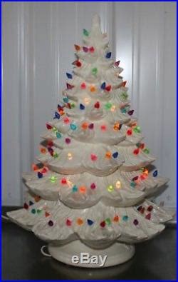 Vintage White Ceramic Christmas Tree 24 tall 16 Wide 2 piece Lighted RARE