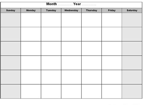 Printable Blank Monthly Calendar Template - Printable Templates Free