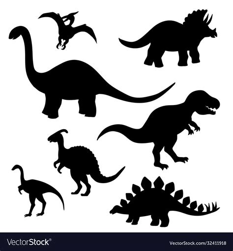 Set black dinosaur silhouettes on white Royalty Free Vector