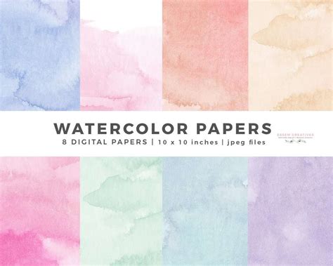 Watercolor Papers, Digital Papers Watercolor Background Textures Overlays Printable Scrapbook ...