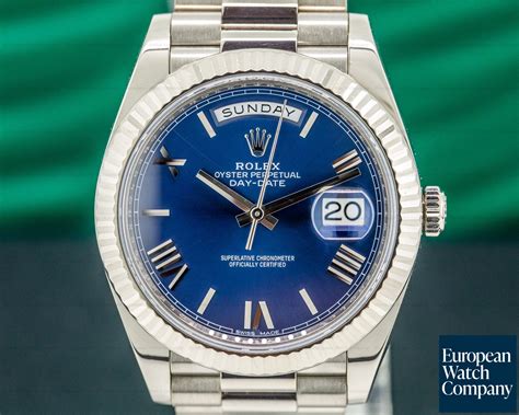 Rolex 228239 Day Date President 18K White Gold Blue Dial 40MM (32880) | European Watch Co.