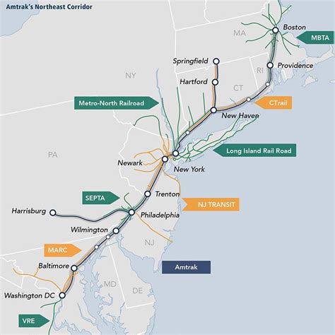 Amtrak's Northeast Corridor, with connecting regional services : r/MapPorn