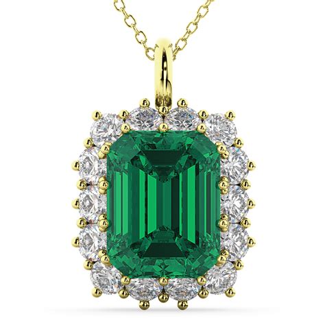 Emerald Cut Emerald & Diamond Pendant 14k Yellow Gold 5.68ct - AD1788