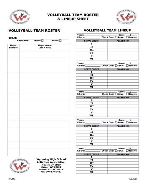 Nfhs Volleyball Lineup Sheet - Printable Blank PDF Online