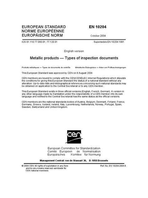 EN-10204-2004 | Specification (Technical Standard) | European Commission