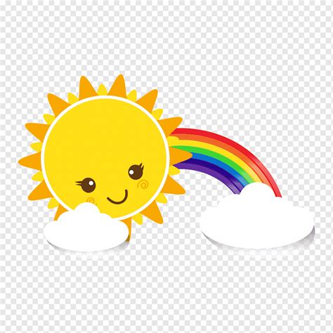 Sun, rainbow, and clouds, Cute sun, cloud, smiley, cartoon png | PNGWing