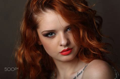 Wallpaper : face, women, redhead, model, long hair, blue eyes, singer, red lipstick, tattoo ...