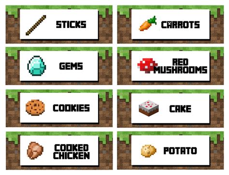 Single Minecraft Printable Food Labels