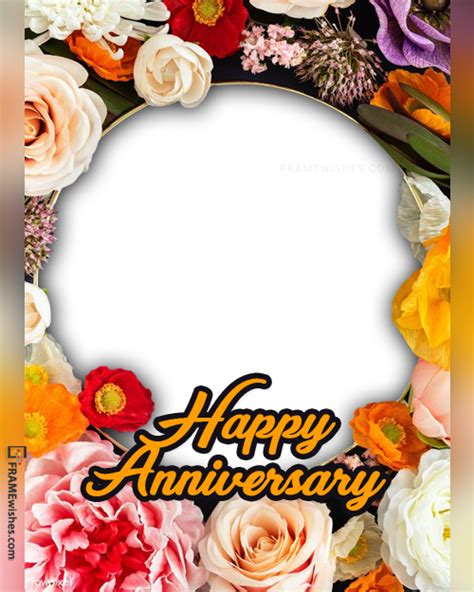 Happy Wedding Anniversary Photo Frame With Giant Flowers