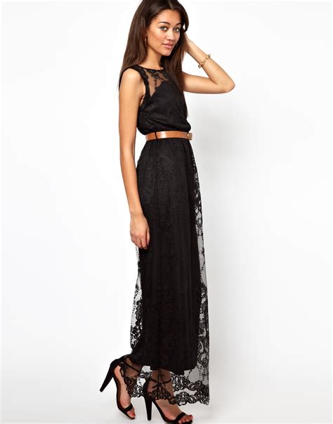 Lyst - River Island Lace Maxi Dress in Black