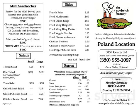 Sandwich Factory menus in Youngstown, Ohio, United States