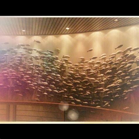 Fish hanging individually on strings from ceiling... creates a ...