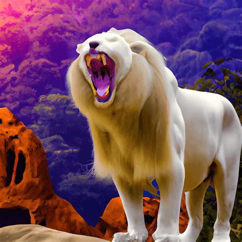 White Lion Roar in the Mountain in the Morning Background · Creative Fabrica