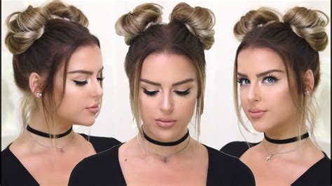 90's Inspired Double Buns - Khloe Kardashian, Hailey Baldwin Style - YouTube