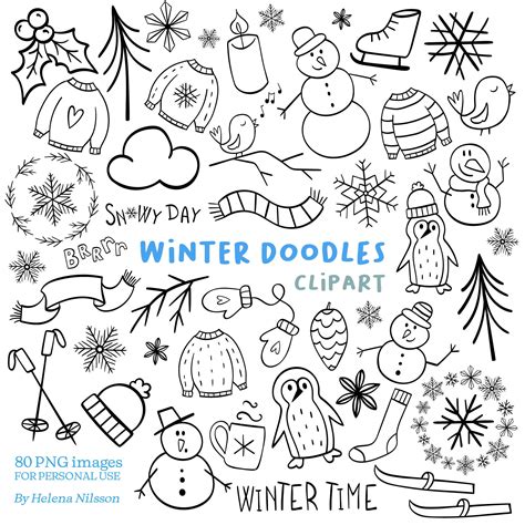 Winter Doodles Clipart 80 Transparent PNG Images for Personal Use Hand ...