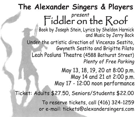 Fiddler on the Roof | The Toronto Theatre Database