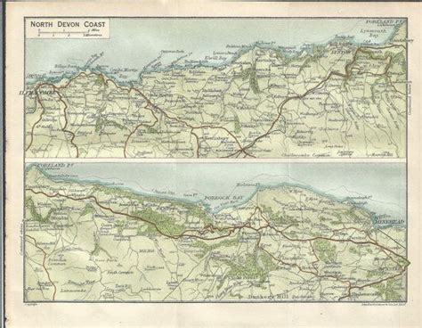 1915 map of north devon coast england antique map by muirhead vintage wall decor. | Map of north ...