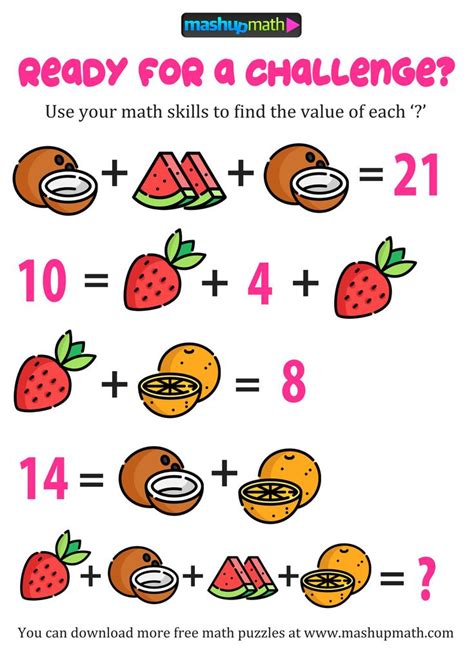 Maths puzzles, Math quizzes, Math puzzles middle school