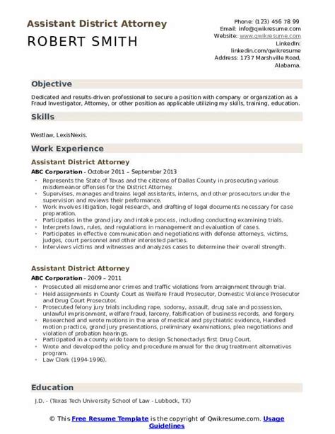 Assistant District Attorney Resume Samples | QwikResume