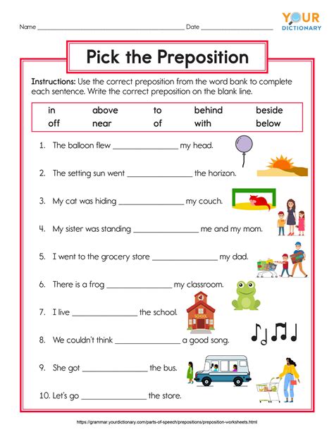 Preposition Exercises Worksheet - Preposition Worksheets