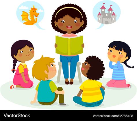 Story time - multicultural group Royalty Free Vector Image