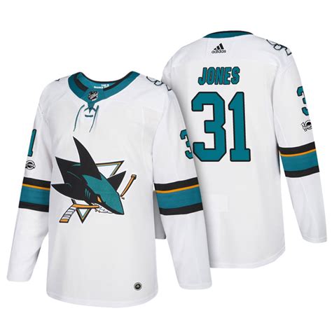 Mens San Jose Sharks #31 Martin Jones adidas Away White Jersey