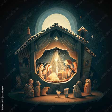 Christmas Nativity Scene Birth of Jesus Mary Joseph Manger Bethlehem ...