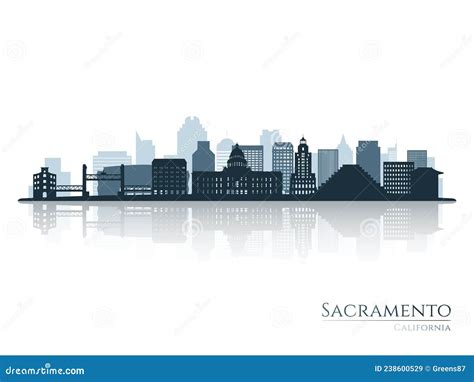 Sacramento Skyline Silhouette with Reflection. Stock Vector - Illustration of outline ...