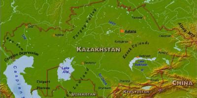 Kazakhstan physical map - Map of Kazakhstan physical (Central Asia - Asia)