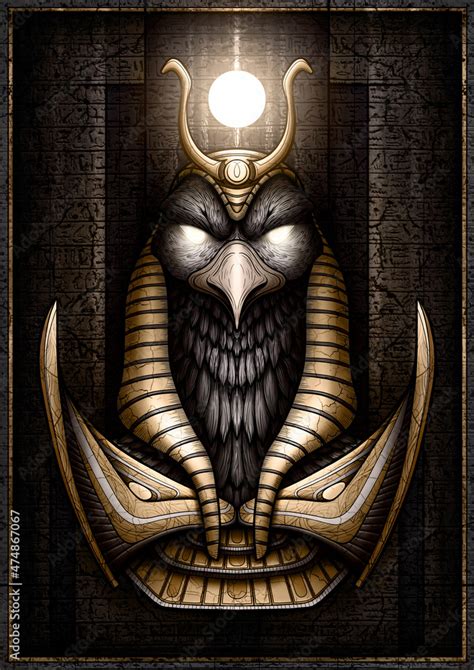 Egyptian Sun God - Ra with glowing eyes in a gold crown and armor. Ruler of an ancient ...