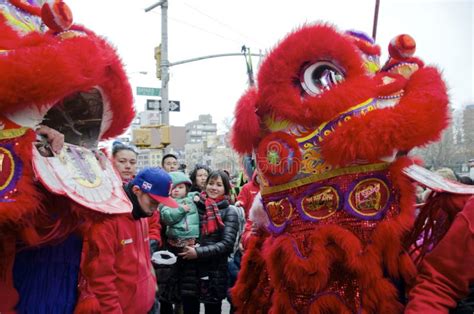 Lion Dancers in a Bright Red Costume, Chinese New Year Editorial Stock Image - Image of ...