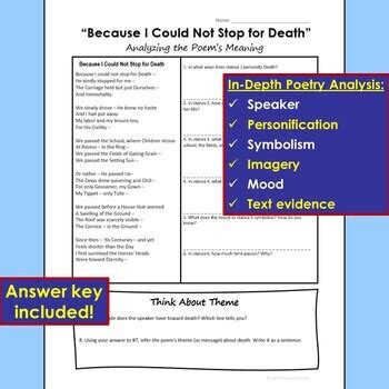 Because I Could Not Stop for Death Poetry Analysis - Printable & Digital