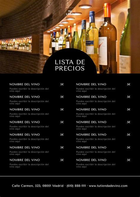 Lista de precios editable para bodegas | Diseño del menú del restaurante, Menú de bebidas ...