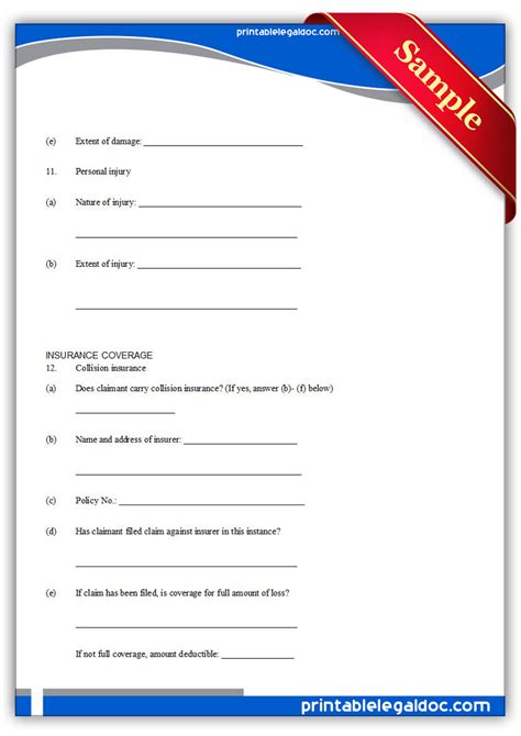 Free Printable Claim For Damage And or Injury Form (GENERIC)