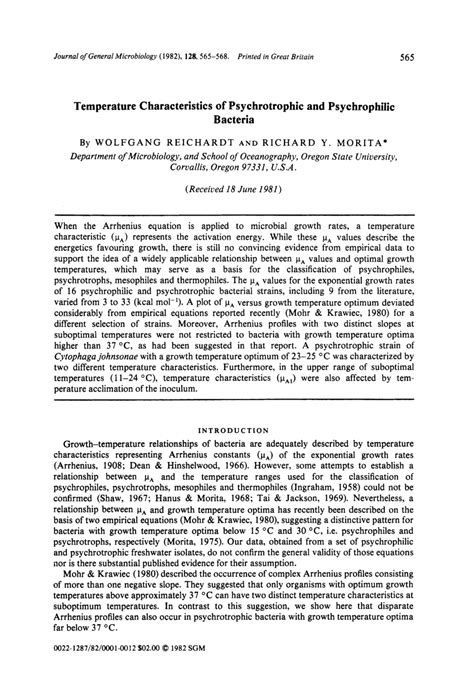 (PDF) Temperature Characteristics of Psychrotrophic and Psychrophilic Bacteria