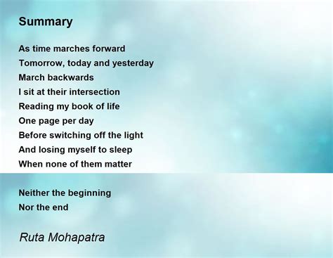 Summary - Summary Poem by Ruta Mohapatra