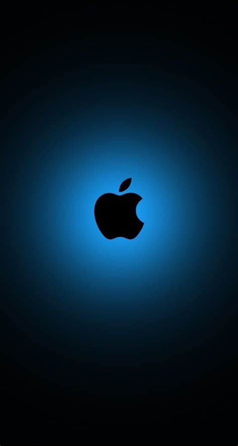 an apple logo on a dark background with blue light in the middle and bottom half