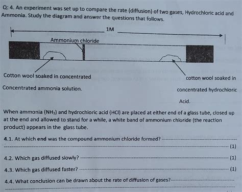 SOLVED: Q: 4. An experiment was set up to compare the rate (diffusion) of two gases ...