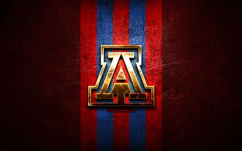 Download wallpapers Arizona Wildcats, golden logo, NCAA, red metal ...