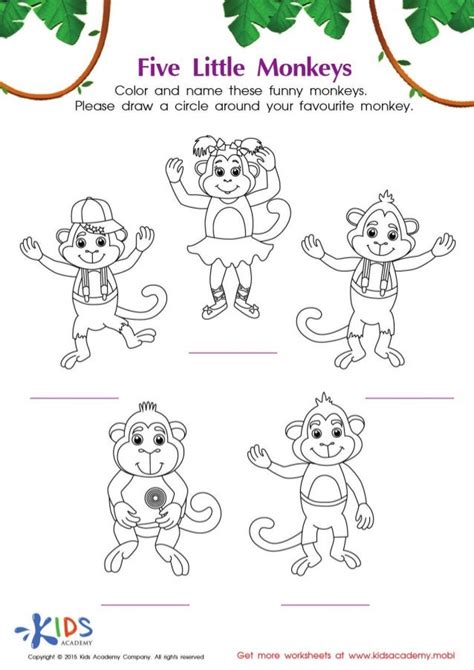 Five little monkeys coloring pages and lyrics