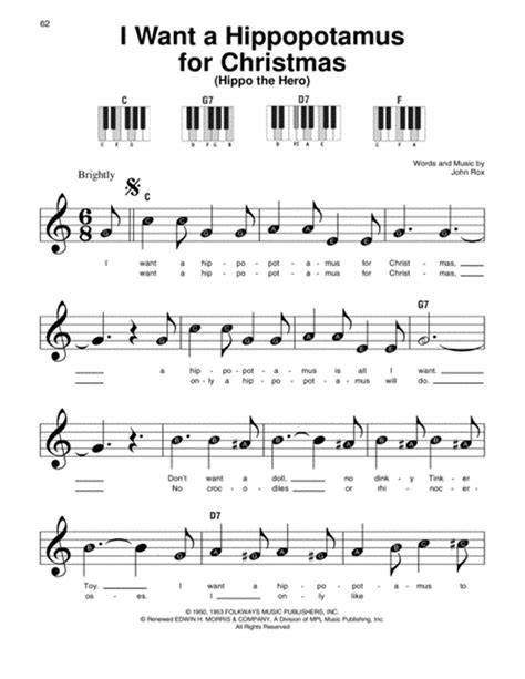 I Want A Hippopotamus For Christmas (Hippo The Hero) - Easy Piano - Digital Sheet Music | Sheet ...