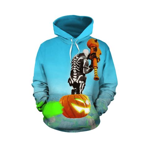 Fortnite Epic Game Flying With Pumpkin Sky Blue Hoodie