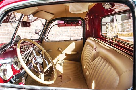 006 1949 chevy 3100 stake bed custom camel colored leather interior - Lowrider