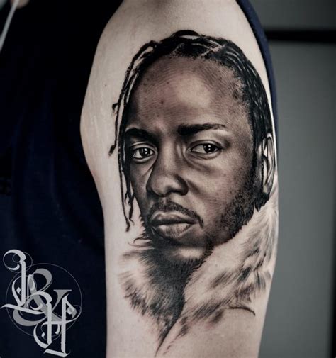 Black and Grey Kendrick Lamar Portrait Tattoo - Love n Hate