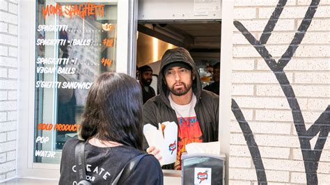 Eminem served pasta to guests at his Mom's Spaghetti restaurant opening ...